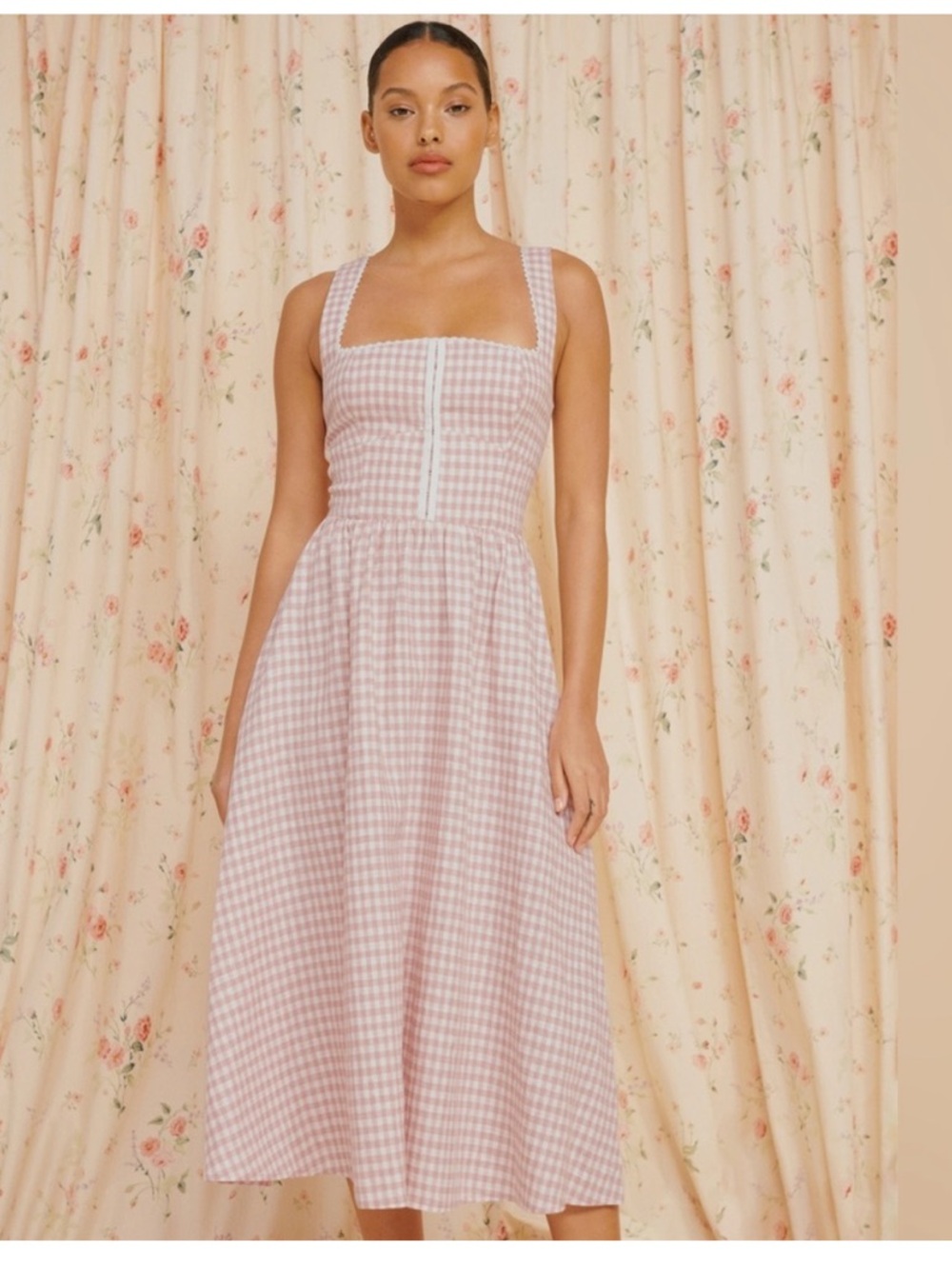 Reformation Tagliatelle Linen Dress size 4 in blush check